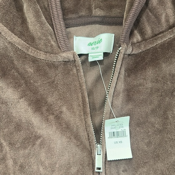 Aerie NWT cropped style jacket zip up jacket brown with pockets 78% cotton - Picture 8 of 15